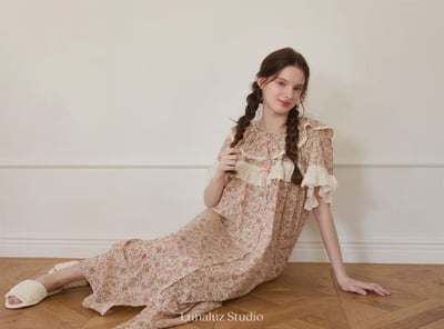 韓國 LUNA 法式鄉村碎花蛋糕長裙睡衣9