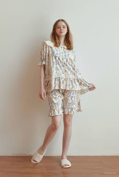 韓國 LUNA 童趣兔寶荷葉短褲套裝睡衣(女)6