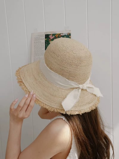 韓國 UNI 初夏不收邊蝴蝶結圓形帽草帽5