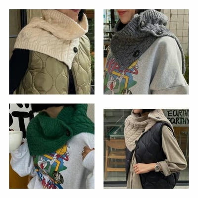 正韓EBA純色麻花鈕扣圍脖 ( 15%羊毛 )6