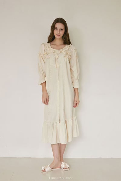 韓國 LUNA 法式簡約魚尾綁帶長裙睡衣7