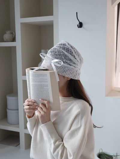韓國UNI法式蕾絲蝴蝶結鏤空鐘型帽3