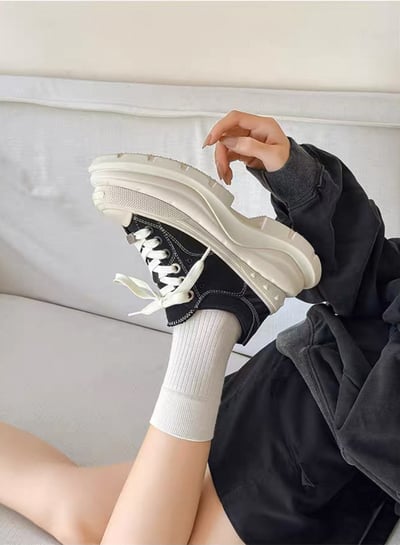 韓國 AL 6.5CM 弧刀熊貓厚底板鞋 (男女)11