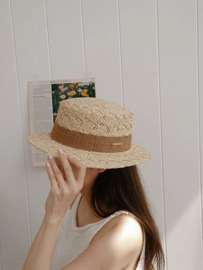 韓國 UNI 初夏俐落圓形帽平頂草帽5