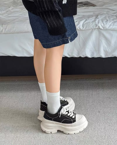 韓國 AL 6.5CM 弧刀熊貓厚底板鞋 (男女)9