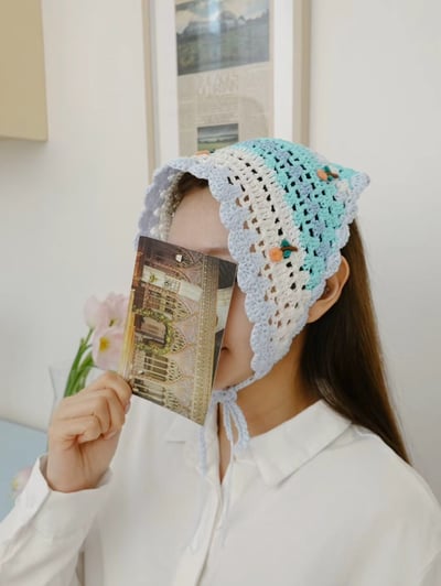 韓國 UNI 糖果手果編織小花頭巾絲巾4