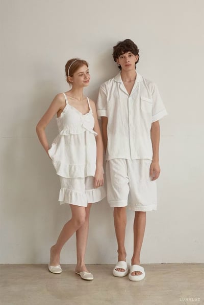 韓國 LUNA 法式壓花浪漫風情男女情侶套裝睡衣6