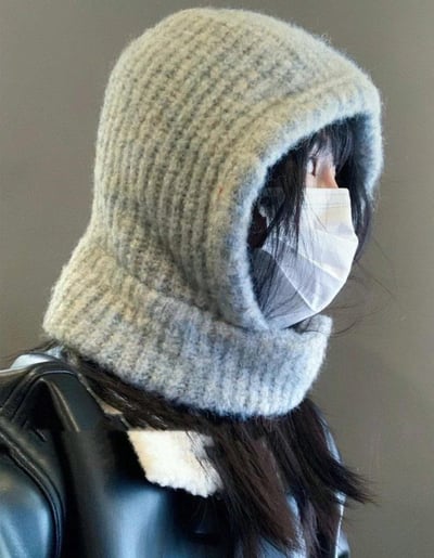 正韓EBA純色針織連帽圍巾10