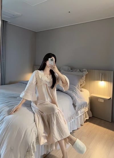 韓國 LUNA 法式奶油拼接公主袖洋裝睡衣7