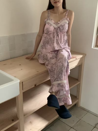 韓國 LUNA 法式浪漫細肩雲彩長褲套裝睡衣6