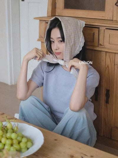 韓國 UNI 奶系野餐格紋頭巾絲巾1