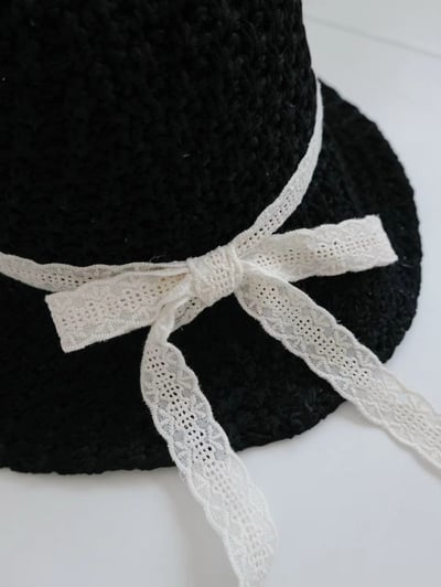 韓國 UNI 初夏編織簍空蝴蝶結圓形帽草帽漁夫帽8