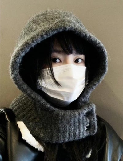 正韓EBA純色針織連帽圍巾2