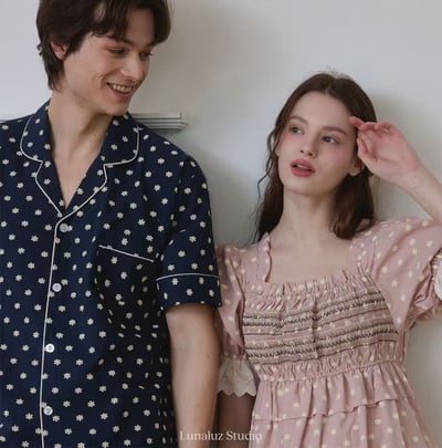 韓國 LUNA 法式點點公主袖男女情侶睡衣7