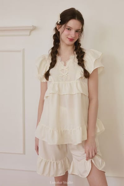 韓國 LUNA 法式浪漫荷葉短褲套裝睡衣7