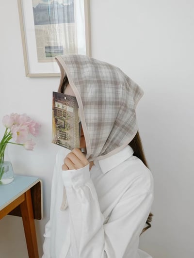 韓國 UNI 奶系野餐格紋頭巾絲巾6