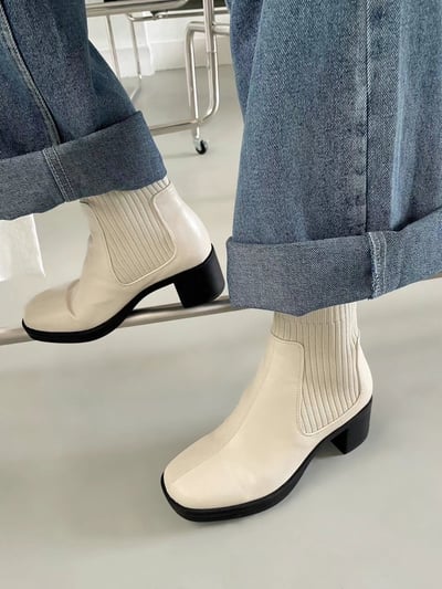 韓國PLA激瘦低跟皮革襪短靴4