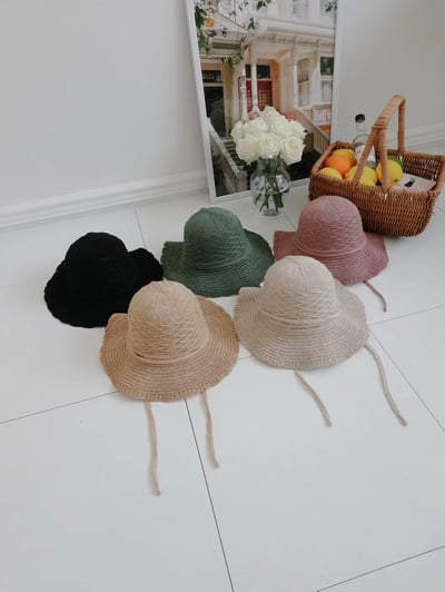 韓國 UNI 初夏素色編織綁繩圓形漁夫帽7