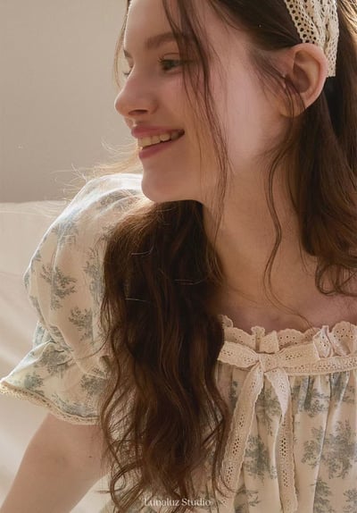 韓國 LUNA 歐風浪漫壓花公主袖長裙洋裝睡衣3