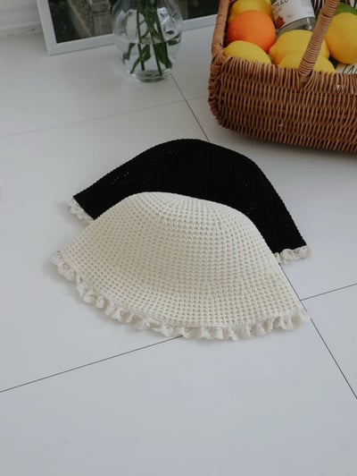 韓國 UNI 度假素色編織流蘇防曬盆帽漁夫帽5