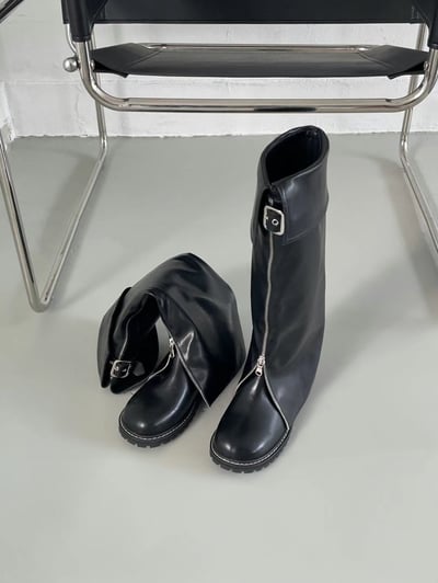 韓國PLA時髦下開V鏈長筒褲靴1