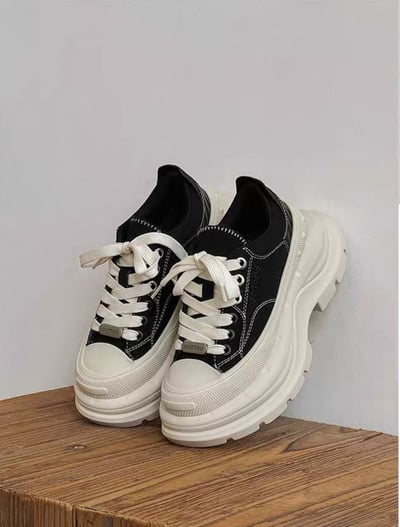 韓國 AL 6.5CM 弧刀熊貓厚底板鞋 (男女)13