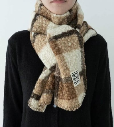 正韓EBA泰迪絨毛格紋圍巾2