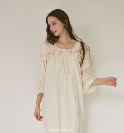 韓國 LUNA 法式簡約魚尾綁帶長裙睡衣10