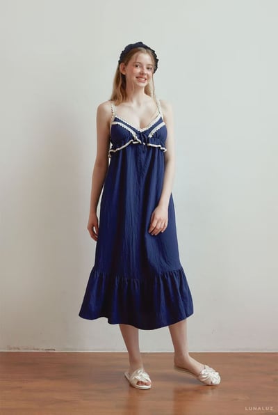 韓國 LUNA 歐風蕾絲海洋魚尾長裙洋裝睡衣7