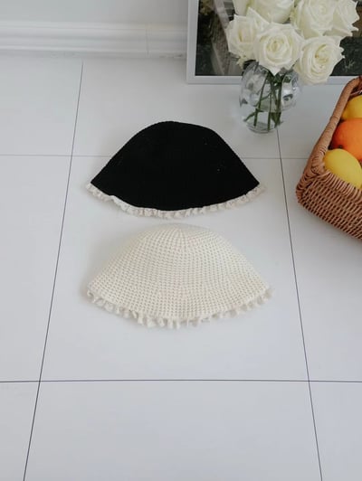 韓國 UNI 度假素色編織流蘇防曬盆帽漁夫帽6