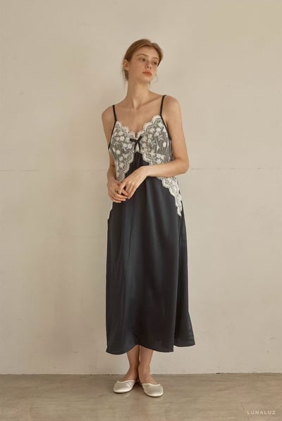 韓國 LUNA 法式浪漫清透蕾絲長裙洋裝睡衣5