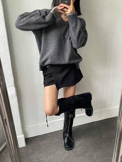 韓國PLA時髦下開V鏈長筒褲靴7