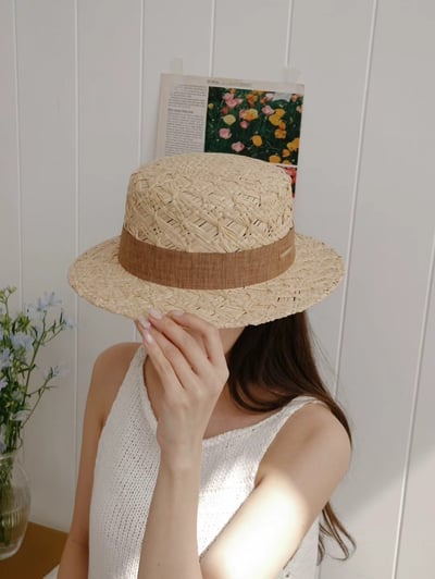 韓國 UNI 初夏俐落圓形帽平頂草帽2