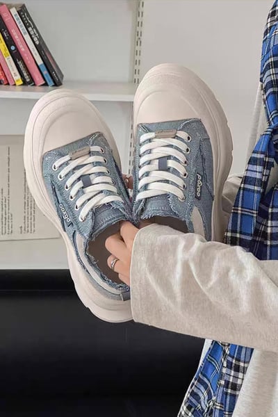 韓國 AL 六公分弧刀牛仔單寧厚底板鞋 (男女)6