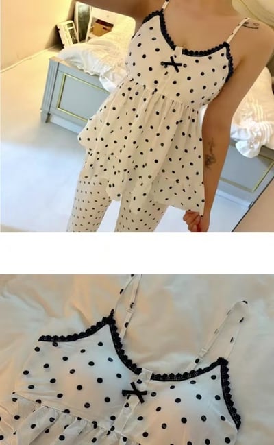 韓國 LUNA 日系可愛點點睡衣細肩肩背心褲子套裝3