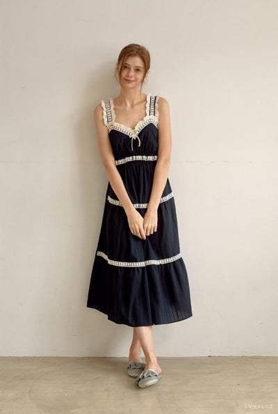 韓國 LUNA 法式花邊蛋糕長裙睡衣6