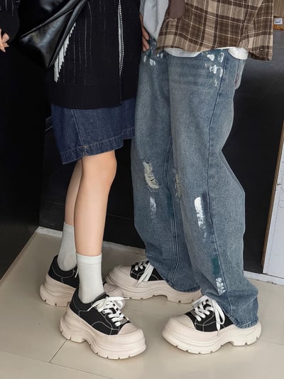 韓國 AL 6.5CM 弧刀熊貓厚底板鞋 (男女)3