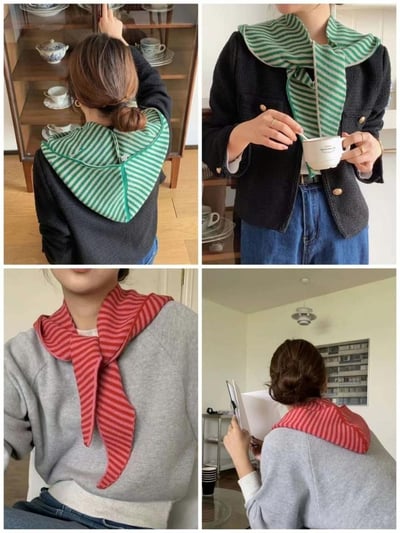 正韓EBA連帽條紋針織小圍巾4