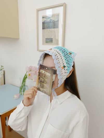 韓國 UNI 糖果手果編織小花頭巾絲巾1