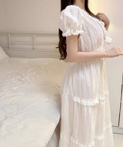 韓國 LUNA 法式玫瑰公主蛋糕長裙洋裝睡衣2
