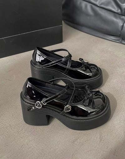 韓國 AL 夢幻蝴蝶結粗跟娃娃鞋10