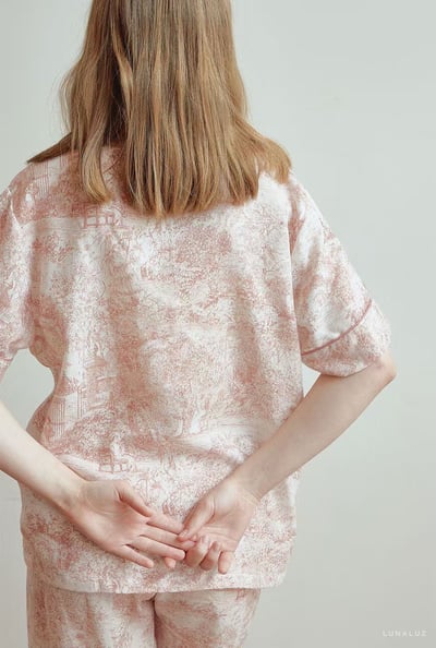 韓國 LUNA 歐風粉色復古莊園短褲套裝睡衣9