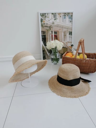 韓國 UNI 初夏不收邊蝴蝶結圓形帽草帽3