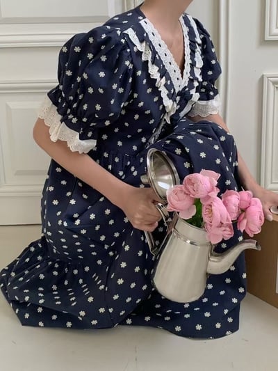 韓國 LUNA 法式浪漫碎花蕾絲長裙套裝睡衣5