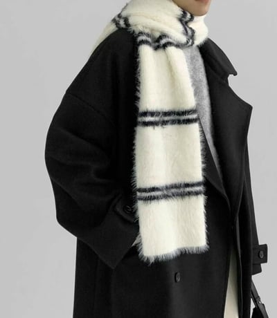 正韓EBA條紋絨毛針織圍巾3