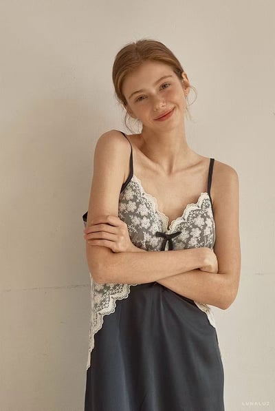 韓國 LUNA 法式浪漫清透蕾絲長裙洋裝睡衣1