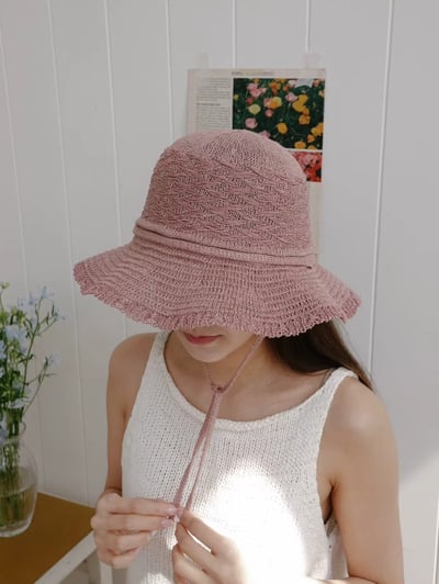 韓國 UNI 初夏素色編織綁繩圓形漁夫帽1