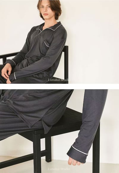 韓國 LUNA 韓系簡約男生長袖情侶套裝睡衣9