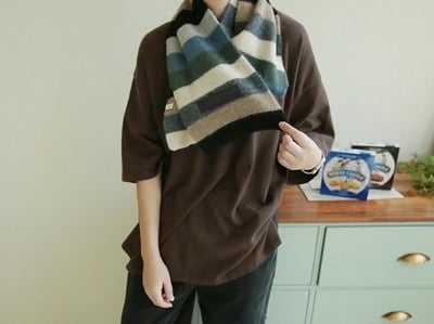 正韓EBA學生復古撞色圍巾7