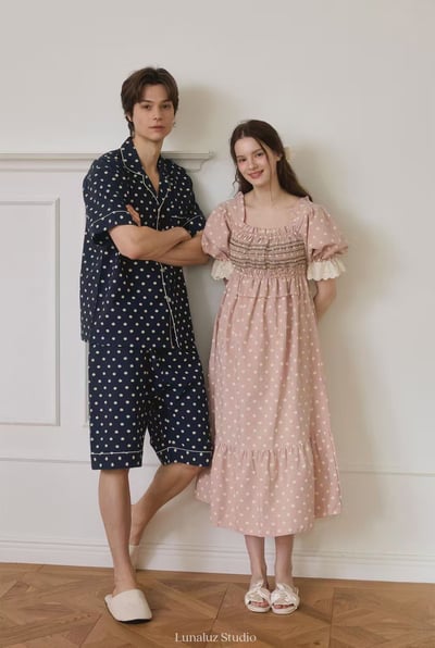 韓國 LUNA 法式點點公主袖男女情侶睡衣5